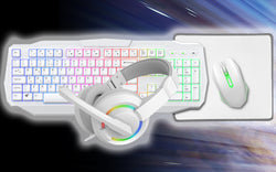 Scorpion 4-in-1 White Keyboard Mouse Headset Mouse Pad Combo Kit ACC35
