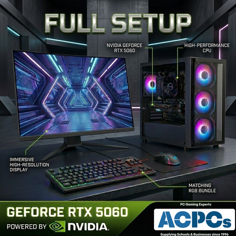 Full Black Package Ryzen 5 Nvidia RTX 5060 24" or 27" Screen Gaming PC ACX08B