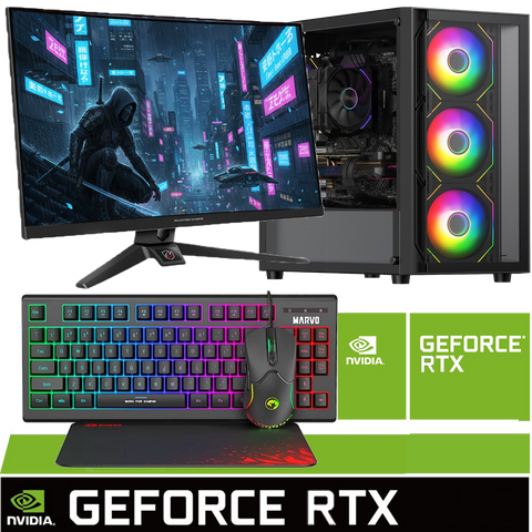 Full Black Package Ryzen 5 Nvidia RTX 5060 24" or 27" Screen Gaming PC ACX08B