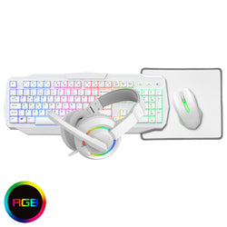 Scorpion 4-in-1 White Keyboard Mouse Headset Mouse Pad Combo Kit ACC35
